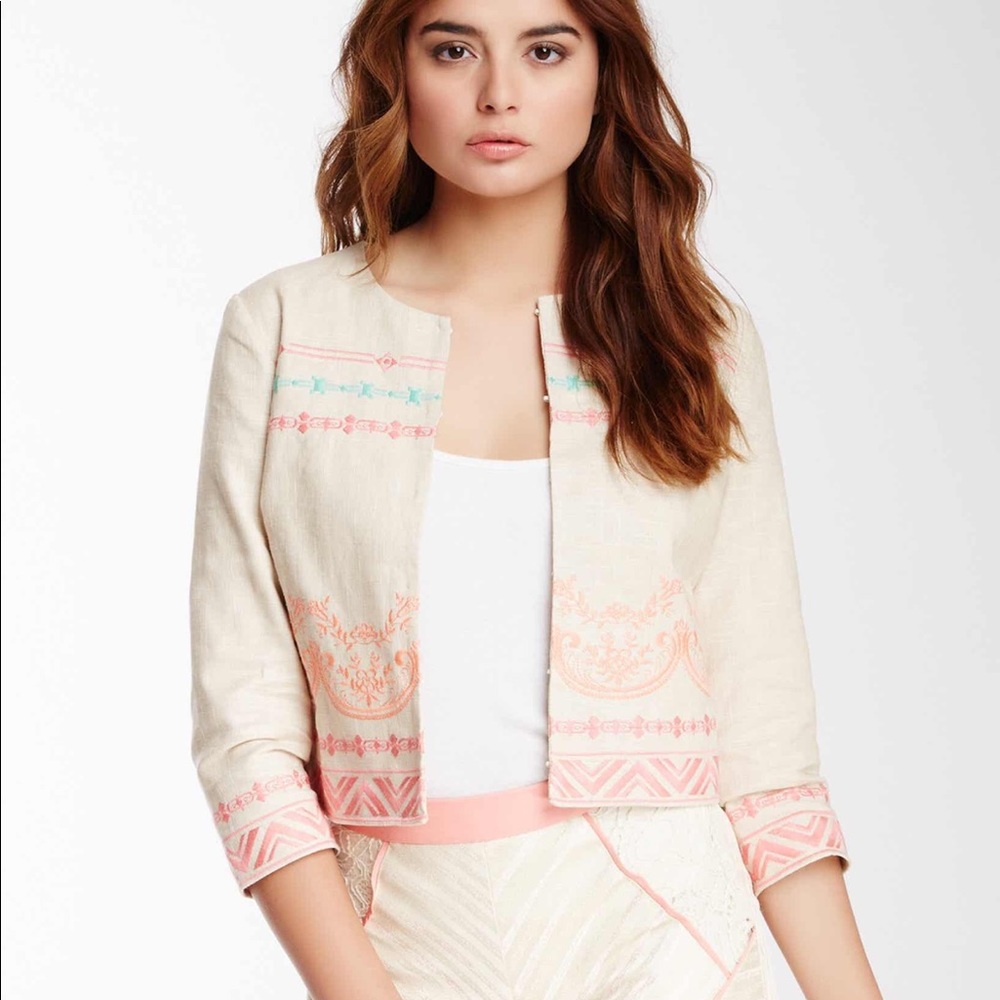 Champagne & Strawberry Embroidered Linen Jacket